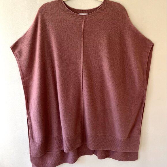 Nordstrom One Size Rib Wool Cashmere Mauve Poncho Pullover Soft Sweater Cover Up - Picture 6 of 6